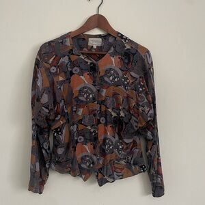Unique 1980’s Vintage Abstract Print Button-Up Cotton Blouse